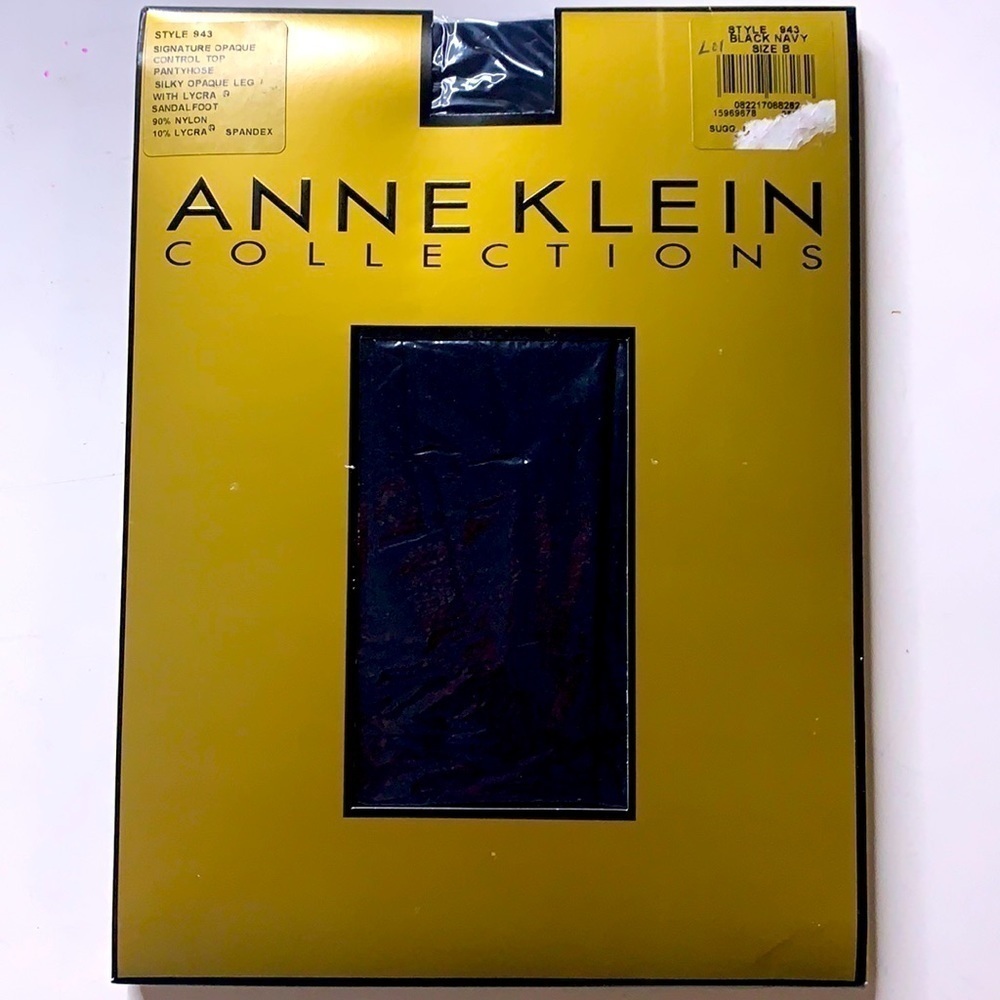 NWT Anne Klein Signature opaquecontrol top black navy pantyhose with Lycra